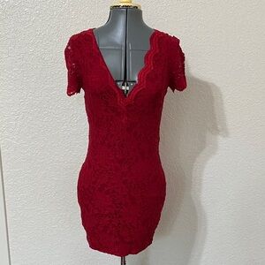 Kimchi Blue Deep Red Lace Mini Dress